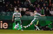 29 March 2024; Aaron Greene of Shamrock Rovers shoots to score his side's third goal during the SSE Airtricity Men's Premier Division match between Shamrock Rovers and Bohemians at Tallaght Stadium in Dublin. Photo by Stephen McCarthy/Sportsfile