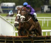 26 July 2004; Zeroberto, with Jim Culloty up, jumps the last ahead of Studmaster with Tom Treacy up, left, on their way to winning the G.P.T Sligo Novice Hurdle. Galway Racing Festival, Ballybrit, Galway. Picture credit; Pat Murphy / SPORTSFILE