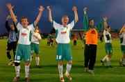 27 July 2004; Konstantin Vassildev, left and Eduard Ratnikov, FC Levadia Tallinn, celebrate at the end of the game after victory over Bohemians. UEFA Cup, 1st Qualifying Round, 2nd Leg, Bohemians v FC Levadia Tallinn, Dalymount Park, Dublin. Picture credit; David Maher / SPORTSFILE
