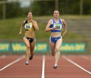 24 July 2004; Ciara Sheehy (201), Dublin City Harriers, on her way to victory ahead of Emily Maher (209), Kilkenny City Harriers, in the Women's 200m Final. AAI Senior Track and Field Championships, Morton Stadium, Santry, Dublin. Picture credit; Brendan Moran / SPORTSFILE