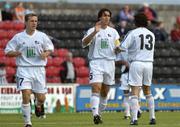 29 July 2004; Marius Zarn, 15, FC Vaduz, celebrates a goal with team-mates Marco Perez and Thomas Weller, left. UEFA Cup, 1st Qualifying Round, 2nd Leg, Longford Town v FC Vaduz, Flancare Park, Longford. Picture credit; Ray McManus / SPORTSFILE