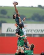 11 September 2013; Dave O'Callaghan, Munster A, wins possession in a lineout ahead of Danny Qualter, Connacht Eagles. 'A' Interprovincial, Munster A v Connacht Eagles, Musgrave Park, Cork. Picture credit: Diarmuid Greene / SPORTSFILE