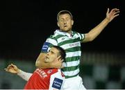 13 September 2013; Jason McGuinness, Shamrock Rovers, in action against Christy Fagan, St Patrick’s Athletic. FAI Ford Cup Quarter-Final, St Patrick’s Athletic v Shamrock Rovers, Richmond Park, Dublin. Picture credit: David Maher / SPORTSFILE