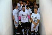 13 September 2013; Shamrock Rovers players wear t-shirts in support of Drogheda United's Gary O'Neill, in the tunnel area, before the game. FAI Ford Cup Quarter-Final, St Patrick’s Athletic v Shamrock Rovers, Richmond Park, Dublin. Picture credit: David Maher / SPORTSFILE