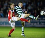 13 September 2013; Gary McCabe, Shamrock Rovers, in action against Conor Kenna, St Patrick’s Athletic. FAI Ford Cup Quarter-Final, St Patrick’s Athletic v Shamrock Rovers, Richmond Park, Dublin. Picture credit: David Maher / SPORTSFILE