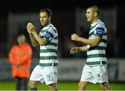 13 September 2013; Sean O'Connor, left, and Conor Powell, Shamrock Rovers, celebrate at the end of the game. FAI Ford Cup Quarter-Final, St Patrick’s Athletic v Shamrock Rovers, Richmond Park, Dublin. Picture credit: David Maher / SPORTSFILE
