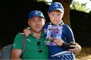 14 September 2013; Leinster fans Ronan McGuinness, left, and his son Cian, aged 7, from Celbridge, Co. Kildare, ahead of the game. Celtic League 2013/14, Round 2, Leinster v Ospreys, RDS, Ballsbridge, Dublin. Photo by Sportsfile