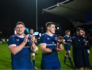 29 March 2024; Tadhg Furlong and Dan Sheehan of Leinster after their side's victory in the United Rugby Championship match between Leinster and Vodacom Bulls at the RDS Arena in Dublin. Photo by Harry Murphy/Sportsfile
