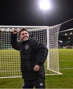 29 March 2024; Shamrock Rovers manager Stephen Bradley celebrates after the SSE Airtricity Men's Premier Division match between Shamrock Rovers and Bohemians at Tallaght Stadium in Dublin. Photo by David Fitzgerald/Sportsfile