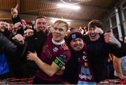 29 March 2024; Galway United captain Conor McCormack celebrates with the Galway United supporters after their side's victory in he SSE Airtricity Men's Premier Division match between Derry City and Galway United at The Ryan McBride Brandywell Stadium in Derry. Photo by Ben McShane/Sportsfile