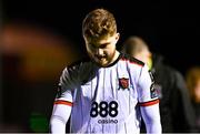 29 March 2024; Scott High of Dundalk reacts after his side's defeat in the SSE Airtricity Men's Premier Division match between Shelbourne and Dundalk at Tolka Park in Dublin. Photo by Tyler Miller/Sportsfile
