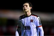 29 March 2024; Louie Annesley of Dundalk reacts after his side's defeat in the SSE Airtricity Men's Premier Division match between Shelbourne and Dundalk at Tolka Park in Dublin. Photo by Tyler Miller/Sportsfile