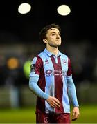 29 March 2024; Darragh Markey of Drogheda United reacts after the drawn SSE Airtricity Men's Premier Division match between Drogheda United and St Patrick's Athletic at Weavers Park in Drogheda, Louth. Photo by Piaras Ó Mídheach/Sportsfile