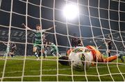 29 March 2024; Johnny Kenny of Shamrock Rovers celebrates after Darragh Burns scored their second goal during the SSE Airtricity Men's Premier Division match between Shamrock Rovers and Bohemians at Tallaght Stadium in Dublin. Photo by David Fitzgerald/Sportsfile