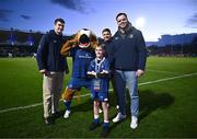 29 March 2024; Leinster players Brian Deeny, Scott Penny and James Ryan and Leo the Lion with match day mascot Liam Alejandro Shirley before the United Rugby Championship match between Leinster and Vodacom Bulls at the RDS Arena in Dublin. Photo by Harry Murphy/Sportsfile