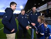 29 March 2024; Leinster players Brian Deeny, Scott Penny and James Ryan with match day mascot Liam Alejandro Shirley before the United Rugby Championship match between Leinster and Vodacom Bulls at the RDS Arena in Dublin. Photo by Harry Murphy/Sportsfile