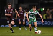 29 March 2024; Conan Noonan of Shamrock Rovers in action against James McManus of Bohemians during the SSE Airtricity Men's Premier Division match between Shamrock Rovers and Bohemians at Tallaght Stadium in Dublin. Photo by Stephen McCarthy/Sportsfile