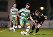 29 March 2024; Lee Grace of Shamrock Rovers in action against Danny Grant of Bohemians during the SSE Airtricity Men's Premier Division match between Shamrock Rovers and Bohemians at Tallaght Stadium in Dublin. Photo by Stephen McCarthy/Sportsfile