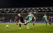 29 March 2024; Johnny Kenny of Shamrock Rovers in action against Michael Lilander of Bohemians during the SSE Airtricity Men's Premier Division match between Shamrock Rovers and Bohemians at Tallaght Stadium in Dublin. Photo by Stephen McCarthy/Sportsfile