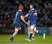 29 March 2024; Leinster players Caelan Doris, right, and Josh van der Flier during the United Rugby Championship match between Leinster and Vodacom Bulls at the RDS Arena in Dublin. Photo by Seb Daly/Sportsfile