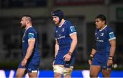 29 March 2024; Leinster players Ryan Baird, centre, Rónan Kelleher, left, and Michael Ala'Alatoa during the United Rugby Championship match between Leinster and Vodacom Bulls at the RDS Arena in Dublin. Photo by Seb Daly/Sportsfile
