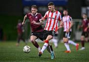 29 March 2024; Ronan Boyce of Derry City and Stephen Walsh of Galway United during the SSE Airtricity Men's Premier Division match between Derry City and Galway United at The Ryan McBride Brandywell Stadium in Derry. Photo by Ben McShane/Sportsfile