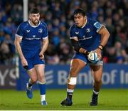 29 March 2024; Michael Ala'alatoa and Harry Byrne of Leinster during the United Rugby Championship match between Leinster and Vodacom Bulls at the RDS Arena in Dublin. Photo by Harry Murphy/Sportsfile
