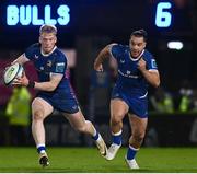 29 March 2024; Jamie Osborne and James Lowe of Leinster during the United Rugby Championship match between Leinster and Vodacom Bulls at the RDS Arena in Dublin. Photo by Harry Murphy/Sportsfile