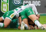 30 March 2024; Cian Prendergast of Connacht scores his side's second try during the United Rugby Championship match between Benetton and Connacht at Stadio Monigo in Treviso, Italy. Photo by Roberto Bregani/Sportsfile