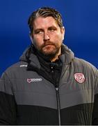 29 March 2024; Derry City manager Ruaidhrí Higgins before the SSE Airtricity Men's Premier Division match between Derry City and Galway United at The Ryan McBride Brandywell Stadium in Derry. Photo by Ben McShane/Sportsfile