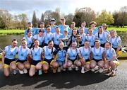 30 March 2024; The UCD Senior Men, UCD Senior Women and UCD Novice Women teams after winning their races during the annual Colours Boat Race between UCD and Trinity College on the River Liffey in Dublin. Photo by Sam Barnes/Sportsfile