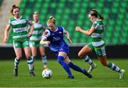 30 March 2024; Erin Van Dolder of Treaty United in action against Joy Ralph of Shamrock Rovers during the SSE Airtricity Women's Premier Division match between Shamrock Rovers and Treaty United at Tallaght Stadium in Dublin. Photo by Tyler Miller/Sportsfile