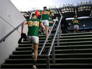 30 March 2024; Jack Flynn of Leitrim runs out before the Allianz Football League Division 4 final match between Laois and Leitrim at Croke Park in Dublin. Photo by Ramsey Cardy/Sportsfile