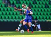 30 March 2024; Delana Friesen of Treaty United in action against Stephanie Zambra of Shamrock Rovers during the SSE Airtricity Women's Premier Division match between Shamrock Rovers and Treaty United at Tallaght Stadium in Dublin. Photo by Tyler Miller/Sportsfile