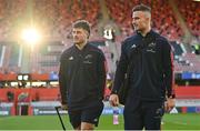 30 March 2024; Alex Nankivell, left, and Shane Daly of Munster arrive before the United Rugby Championship match between Munster and Cardiff at Thomond Park in Limerick. Photo by Brendan Moran/Sportsfile