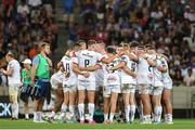 30 March 2024; Ulster huddle during the United Rugby Championship match between DHL Stormers and Ulster at DHL Stadium in Cape Town, South Africa. Photo by Shaun Roy/Sportsfile