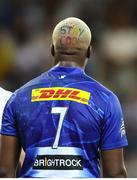 30 March 2024; General view of Hacjivah Dayimani of DHL Stormers “Stay Cool” haircut during the United Rugby Championship match between DHL Stormers and Ulster at DHL Stadium in Cape Town, South Africa. Photo by Shaun Roy/Sportsfile
