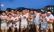 30 March 2024; Dublin University players including captain Diarmuid McCormack, centre, celebrate with the cups after their side's victory in the annual Men’s Rugby Colours match between Dublin University and UCD at College Park in Trinity College, Dublin. Photo by Sam Barnes/Sportsfile