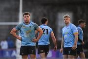 30 March 2024; UCD Players, inlcuding  Gus McCarthy, left, dejected after their side's defeat in the annual Men’s Rugby Colours match between Dublin University and UCD at College Park in Trinity College, Dublin. Photo by Sam Barnes/Sportsfile