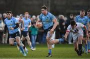 30 March 2024; Diarmuid Mangan of UCD makes a break during the annual Men’s Rugby Colours match between Dublin University and UCD at College Park in Trinity College, Dublin. Photo by Sam Barnes/Sportsfile