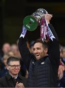 30 March 2024; Westmeath captain Kevin Maguire lifts the trophy after winning the Allianz Football League Division 3 final match between Down and Westmeath at Croke Park in Dublin. Photo by Ramsey Cardy/Sportsfile