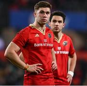 30 March 2024; Jack Crowley and Joey Carbery of Munster during the United Rugby Championship match between Munster and Cardiff at Thomond Park in Limerick. Photo by Harry Murphy/Sportsfile