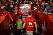 30 March 2024; Peter O’Mahony of Munster walks down the tunnel after the United Rugby Championship match between Munster and Cardiff at Thomond Park in Limerick. Photo by Harry Murphy/Sportsfile