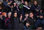 30 March 2024; Westmeath captain Kevin Maguire lifts the cup after his side's victory in the Allianz Football League Division 3 final match between Down and Westmeath at Croke Park in Dublin. Photo by Shauna Clinton/Sportsfile