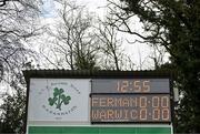31 March 2024; A general view  of the scoreboard before the Allianz Hurling League Division 3B Final match between Fermanagh and Warwickshire at St Joseph's Park in Ederney, Fermanagh. Photo by Sam Barnes/Sportsfile