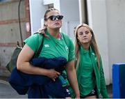 31 March 2024; Dorothy Wall and Aoife Dalton of Ireland arrive before the Women's Six Nations Rugby Championship match between Ireland and Italy at the RDS Arena in Dublin. Photo by Harry Murphy/Sportsfile