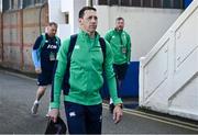 31 March 2024; Ireland head coach Scott Bemand arrives before the Women's Six Nations Rugby Championship match between Ireland and Italy at the RDS Arena in Dublin. Photo by Harry Murphy/Sportsfile