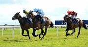 31 March 2024; Jade De Grugy, centre, with Paul Townend up, on their way to winning the Irish Stallion Farms EBF Honeysuckle Mares Novice Hurdle, from eventual second place Spindleberry, left, with Michael O'Sullivan up, and third place Jetara, right, with Jack Kennedy up, on day two of the Fairyhouse Easter Festival at Fairyhouse Racecourse in Ratoath, Meath. Photo by Seb Daly/Sportsfile