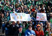 31 March 2024; Ireland supporters before the Women's Six Nations Rugby Championship match between Ireland and Italy at the RDS Arena in Dublin. Photo by Harry Murphy/Sportsfile