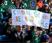 31 March 2024; Ireland supporters before the Women's Six Nations Rugby Championship match between Ireland and Italy at the RDS Arena in Dublin. Photo by Harry Murphy/Sportsfile